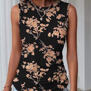 Floral Print Ruched Sleeveless Tank Top